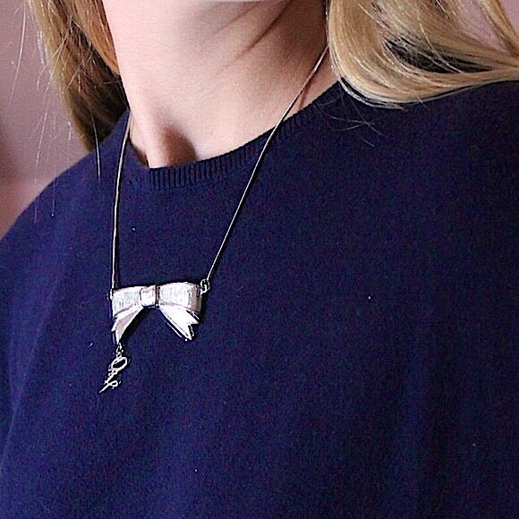 NEW Obey "Stay Classic" gold bow bar necklace - Picture 1 of 4